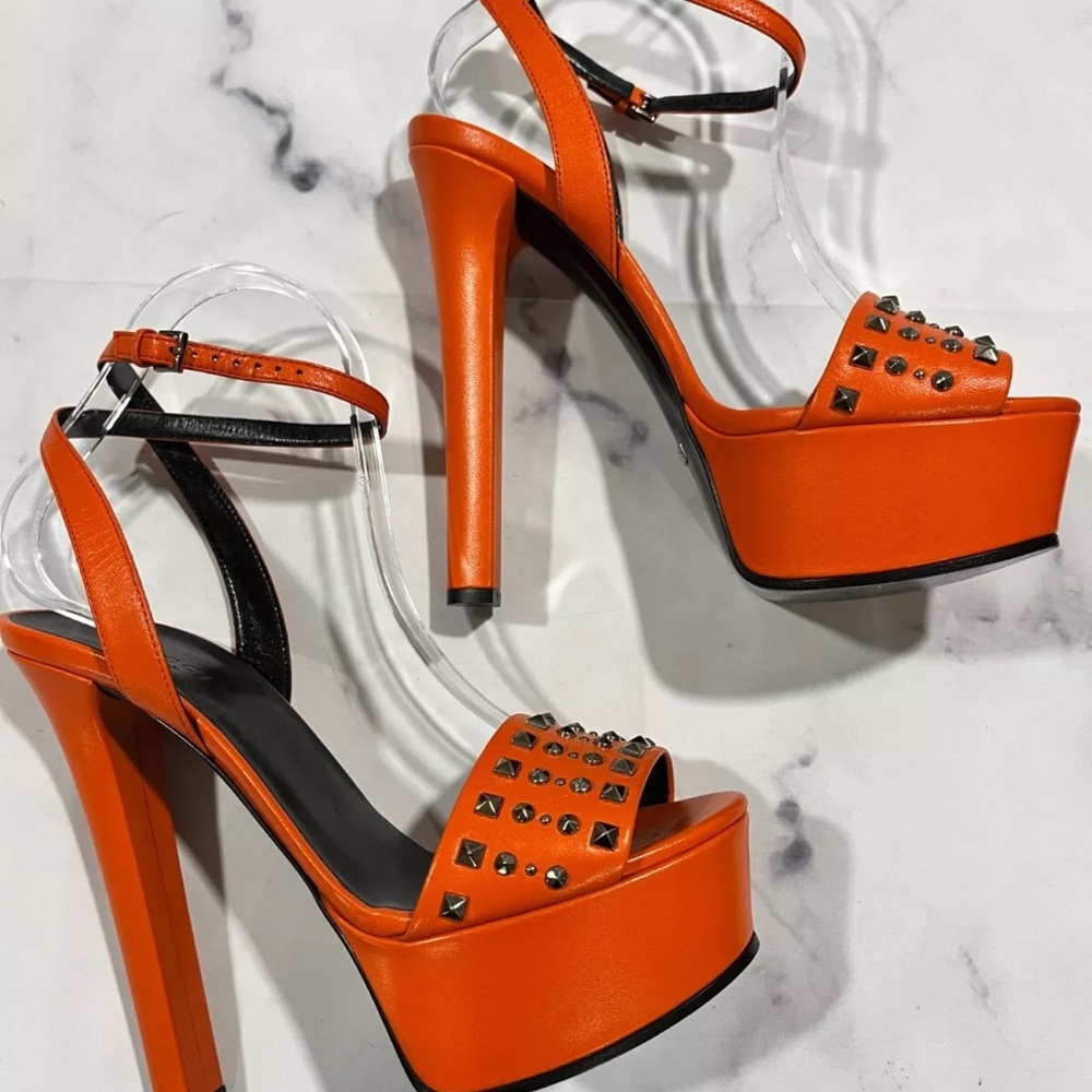Gucci Orange Platform Heels with Ankle Strap